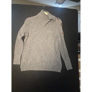 Metric Knits Women's Grey Button Shoulder Turtleneck Sweater L